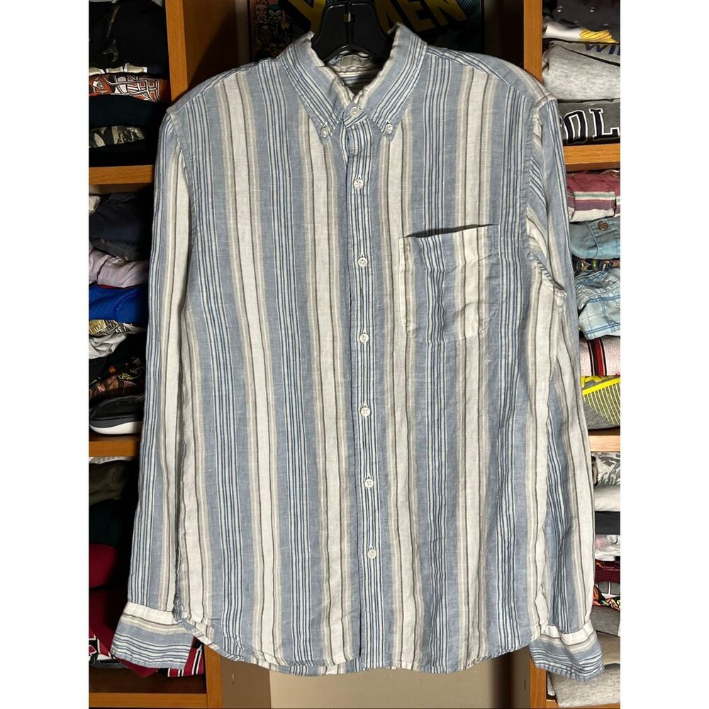 J Crew Men’s Baird Mcnutt Slim Striped Irish Linen Button Shirt Small